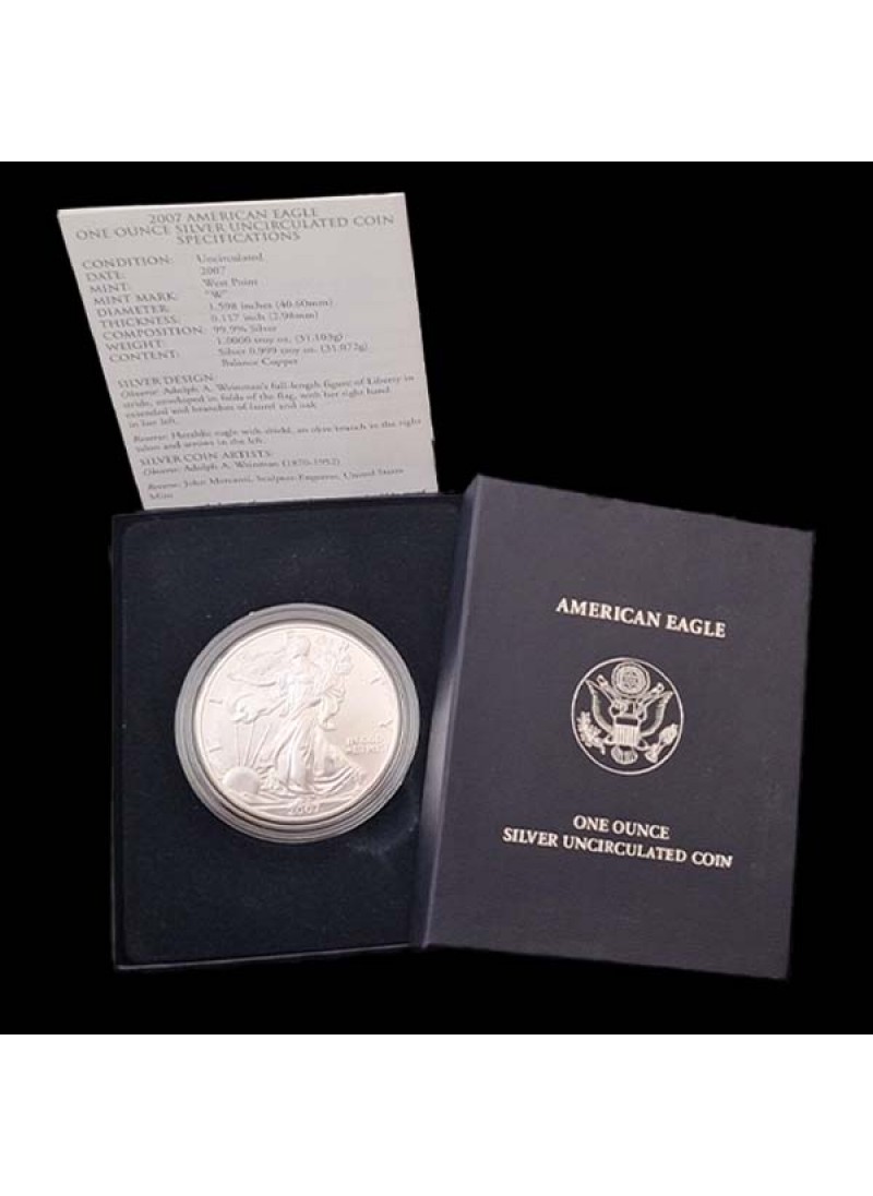 2007 American Eagle West Point Silver Dollar Uncirculated Burnished Natural Toning